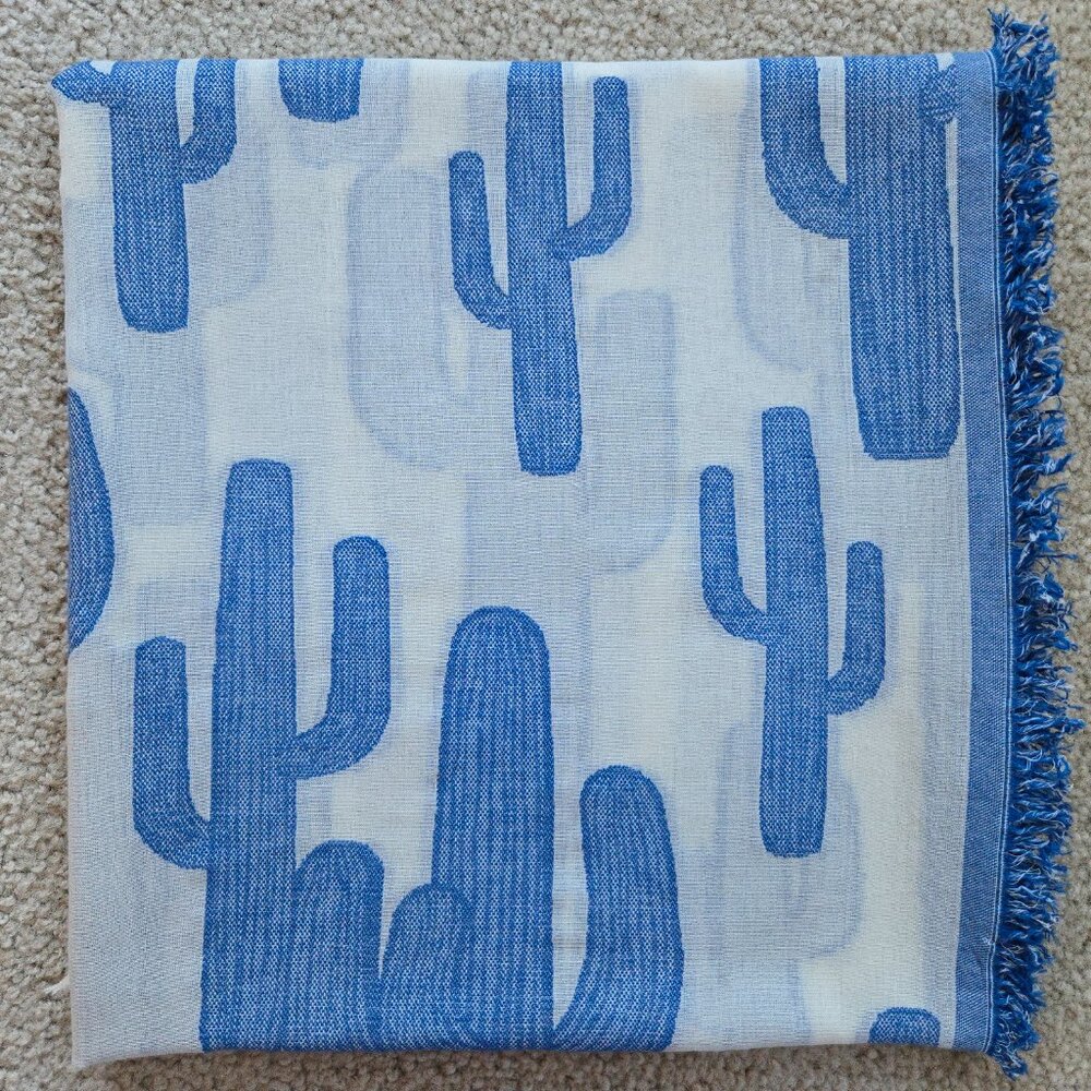 Anthropologie x Shingora Large Cotton Square Scarf Blue Saguaro Cactus - Picture 12 of 12